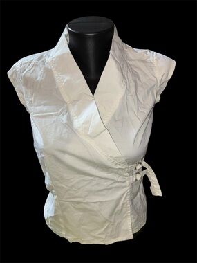 SO White Wrap Tie Cap Sleeve Blouse